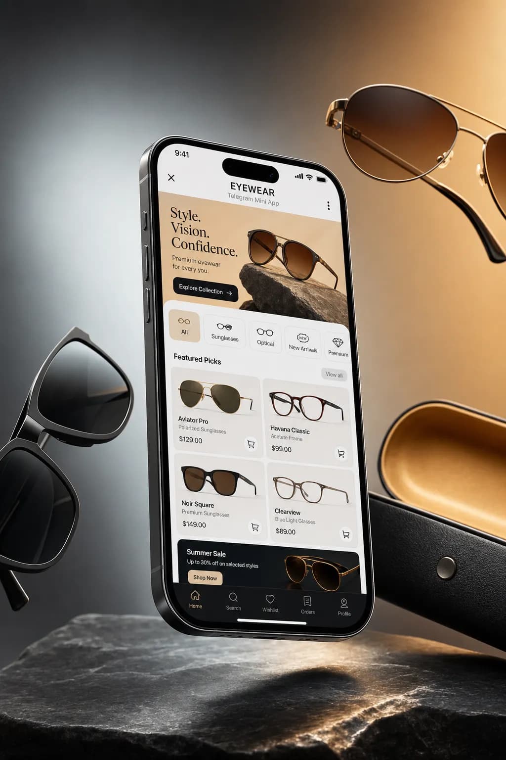 Optic β Eyewear storefront design preview